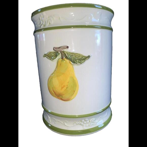 Retro Cookie Jar 6o's 70's Apple Pear Design Art Deco Kitchen Decor Fruit MCM - Picture 13 of 15